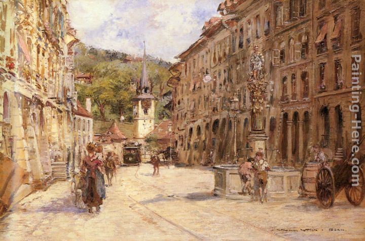 A Street Scene in Bern painting - Georges Stein A Street Scene in Bern art painting